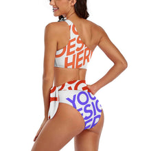 Charger l'image dans la galerie, Ensemble bikini bustier BK2119 pour femme en forme d'épaule unique personnalisée avec prénom motif texte (conception multi-images)