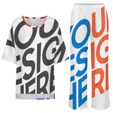 Charger l'image dans la galerie, Ensemble femme composé d'une chemise col rond à manches chauve-souris et d'un pantalon large à taille élastique YKL04personnalisée avec prénom motif texte (conception multi-images)