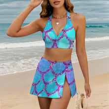 Charger l'image dans la galerie, Ensemble Maillot de Bain Deux Pièces Col V à Bretelles Nouées et Jupe Fendue Personnalisable