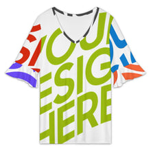 Charger l'image dans la galerie, T-shirt décontracté à manches courtes et col en V pour femme NT101 personnalisée avec prénom motif texte (conception multi-images)