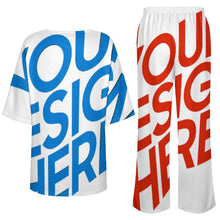 Charger l'image dans la galerie, Ensemble femme composé d'une chemise à col rond et manches chauve-souris et d'un pantalon large à taille élastique (YKL04) personnalisé avec photo texte prénom (conception une image)