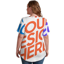 Charger l'image dans la galerie, T-shirt femme en soie glacée à manches courtes et col V NZ109 personnalisée avec prénom motif texte (conception multi-images)