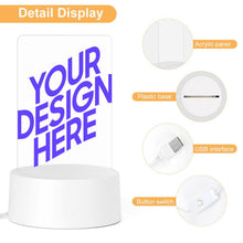 Charger l'image dans la galerie, Veilleuse en acrylique avec base ronde en plastique personnalisée avec prénom motif texte