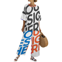 Charger l'image dans la galerie, Ensemble femme composé d'une chemise col rond à manches chauve-souris et d'un pantalon large à taille élastique YKL04personnalisée avec prénom motif texte (conception multi-images)