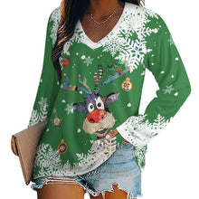 Charger l'image dans la galerie, T-Shirt Oversize Col Double V Femme | Manche Longue Imprimé