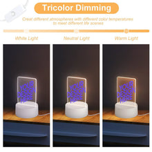 Charger l'image dans la galerie, Veilleuse en acrylique avec base ronde en plastique personnalisée avec prénom motif texte