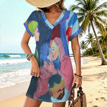 Charger l'image dans la galerie, Robe Casual Femme Col V Manches à Revers — Personnalisable par Impression