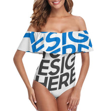 Charger l'image dans la galerie, Maillot de bain 1 pièce pour femme à volants et OFF SHOULDER 294328 personnalisé avec photo texte prénom (conception multi-images)