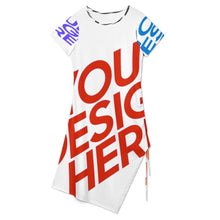 Charger l'image dans la galerie, Robe femme manches courtes fente latérale haute avec cordon de serrage A44Q personnalisée avec prénom motif texte (conception multi-images)