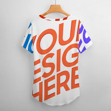 Charger l'image dans la galerie, T-shirt femme en soie glacée à manches courtes et col V NZ109 personnalisée avec prénom motif texte (conception multi-images)