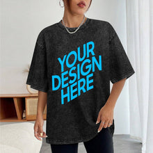 Charger l'image dans la galerie, T-shirt à manches courtes à épaules tombantes rétro de style boutique personnalisé avec photo texte prénom