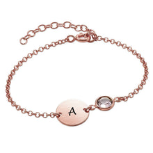 Charger l'image dans la galerie, Bracelet avec un pendentif disque classique et une pierre précieuse S0044 personnalisé gravure avec lettre