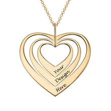 Charger l'image dans la galerie, Collier Trois Coeurs X0085 en argent sterling 925 / cuivre pour femme gravure personnalisé avec prénom texte