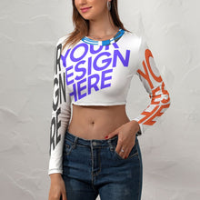 Charger l'image dans la galerie, Crop top shirt manches longues NZ108 pour femme personnalisé avec photo texte logo (conception multi-images)