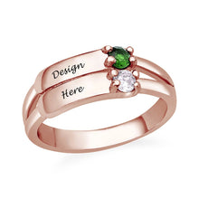 Charger l'image dans la galerie, Bague double en argent sterling 925 pour femme avec zircon cubique J0011 gravée avec lettres nom texte