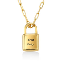 Charger l'image dans la galerie, Collier Cadenas pendentif à maillons X0033 gravure personnalisé avec lettre prénom