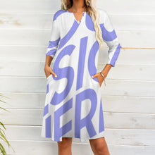 Charger l'image dans la galerie, Robe col v manche 3/4 femme BNQ personnalisée avec photo motif logo texte (impression d'image unique)