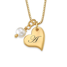 Charger l'image dans la galerie, Collier avec Pendentif Coeur Gravé et Perle X0094 pour femme gravure personnalisé avec prénom texte