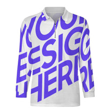 Charger l'image dans la galerie, Polo tee shirt sweat shirt homme manches longues RL avec col tricoté et zip court personnalisé avec photo motif texte (conception une image)