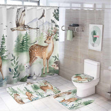 Charger l'image dans la galerie, Ensemble de tapis de salle de bain 4 pièces, Rideau de douche / Tapis / Tapis de sol pour salle de bain en forme de U / Couverture de couvercle de toilette personnalisé avec photo logo texte motif