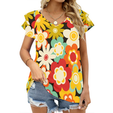 Charger l'image dans la galerie, T-shirt tee shirt col v femme / blouse volants manches courtes BUT personnalisé avec photo logo texte motif (impression des multi-images)