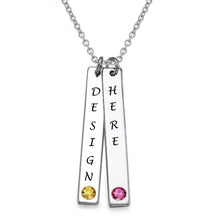 Charger l'image dans la galerie, Collier pendentif rectangle deux en argent sterling 925 avec pierre de naissance femme X0049 gravure personnalisé avec prénom texte