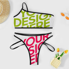 Charger l'image dans la galerie, 2023 nouveau maillot de bain une épaule bikini push-up bustier ensemble 2 pièces J198D60 personnalisé avec photo texte motif (conception multi-images)