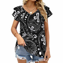 Charger l'image dans la galerie, T-shirt tee shirt col v femme / Blouse volants manches courtes BUT personnalisé avec photo logo texte motif (impression d’image unique)