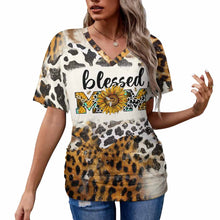 Charger l'image dans la galerie, T-shirt tee shirt col v femme / top fronce BHT personnalisé avec photo logo texte motif (impression d'image unique)