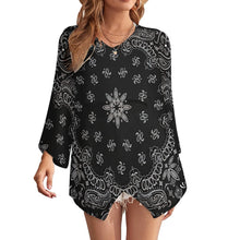 Charger l'image dans la galerie, Chemisier chemise en mousseline de soie ample à manches longues pour femme personnalisé avec photo logo motif texte (multi-image pleine impression)