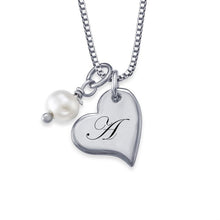 Charger l'image dans la galerie, Collier avec Pendentif Coeur Gravé et Perle X0094 pour femme gravure personnalisé avec prénom texte