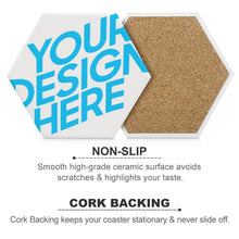 Charger l'image dans la galerie, Dessous de verre en céramique / Sous-verres hexagonaux 4 / 6 pièces personnalisé avec photo logo texte motif