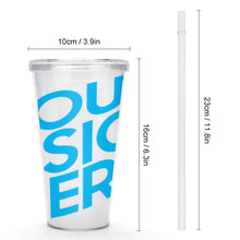 Charger l'image dans la galerie, Gobelet avec paille plastique double couche personnalisé avec photo logo motif texte