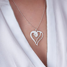 Charger l'image dans la galerie, Collier coeur deux avec diamant X0019 en argent sterling gravure personnalisé avec deux prénoms