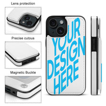 Charger l'image dans la galerie, Coque de protection en cuir TPU pour iPhone 15 Plus Pro Max avec fente pour carte fonction support étui pliable personnalisé avec photo texte prénom