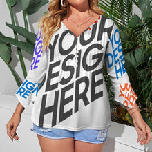 Charger l'image dans la galerie, Chemise à manches longues pour femmes SDS20150 avec dix boutons et manches pétales à volants personnalisée avec prénom motif texte (conception multi-images)