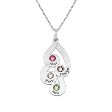 Charger l'image dans la galerie, Collier pendentif familial avec pierres de naissance X0030 gravure personnalisé avec texte / prénom