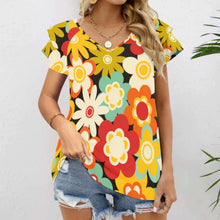 Charger l'image dans la galerie, T-shirt tee shirt col v femme / blouse volants manches courtes BUT personnalisé avec photo logo texte motif (impression des multi-images)