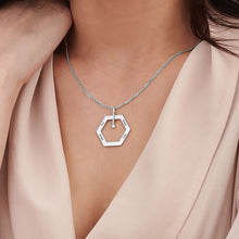Charger l'image dans la galerie, Collier Hexagonal avec diamant X0014 en argent sterling 925 / cuivre gravure personnalisé avec prénom