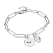 Charger l'image dans la galerie, Bracelet à breloques trombone S0001 pour femme en argent sterling 925 gravure personnalisé avec texte prénom longueur réglable