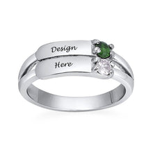 Charger l'image dans la galerie, Bague double en argent sterling 925 pour femme avec zircon cubique J0011 gravée avec lettres nom texte