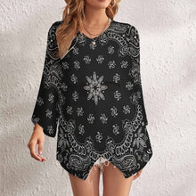 Charger l'image dans la galerie, Chemisier chemise en mousseline de soie ample à manches longues pour femme personnalisé avec photo logo motif texte (multi-image pleine impression)