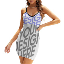 Charger l'image dans la galerie, Robe fronde femme col V nuisette bretelles spaghetti robe NZ006 personnalisée avec texte motif photos (conception multi-images)