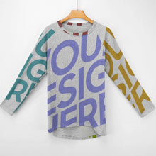 Charger l'image dans la galerie, Impression des multi-images T-shirt tricot gris long col rond manches longues pour femme BL personnalisé avec photo logo texte motif