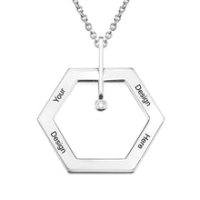 Charger l'image dans la galerie, Collier Hexagonal avec diamant X0014 en argent sterling 925 / cuivre gravure personnalisé avec prénom