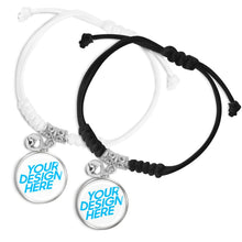 Charger l'image dans la galerie, Bracelets de couple luxe signification (corde noire + corde blanche) SS1407002 impression personnalisés avec photo logo motif texte