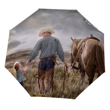 Charger l'image dans la galerie, Parapluie de poche parapluie manuel / automatique avec 3 segments à l'extérieur d'impression design personnalisé avec logos photos