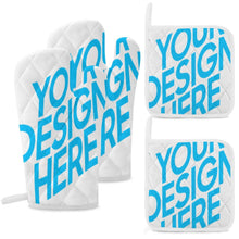 Charger l'image dans la galerie, Ensemble de mitaines de four (ensemble de quatre pièces) de cuisine personnalisé avec texte logo photo motif