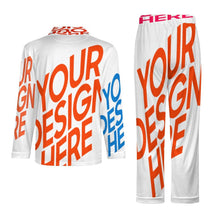 Charger l'image dans la galerie, Ensemble pyjama homme chemise à manches longues + pantalon long avec cordon personnalisée avec prénom motif texte (conception multi-images)