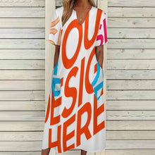 Charger l'image dans la galerie, Robe longue décontractée à manches courtes à col en V pour femmes avec poches BYQ personnalisée avec photos texte motif (conception multi-images)